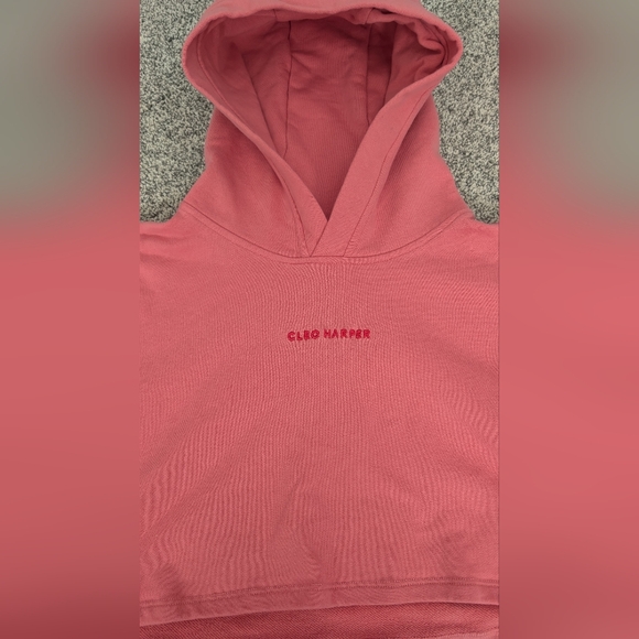 Cleo Harper Logo Pullover Cropped Pink Hoodie Sweatshirt Women's Size Small - Picture 3 of 9